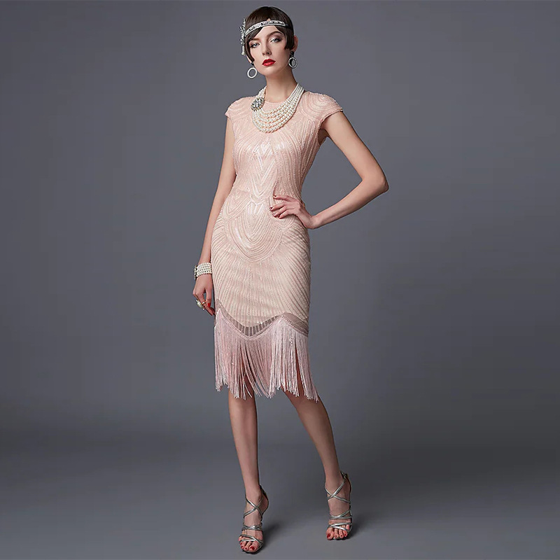 Vintage Women'S Formal Wear - Vestido Flapper Vintage com Franjas e