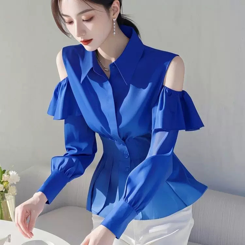 Blusa Feminina Azul Royal com  - Women Formal Wear Stitching avaliação e preço