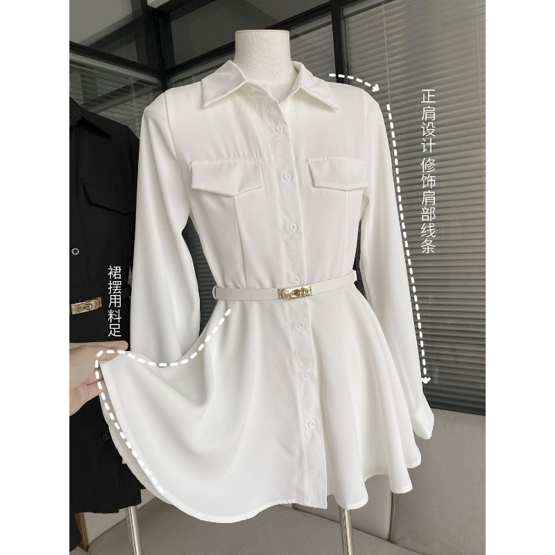 Vestido camisa preto feminino  - Women Formal Wear Stitching avaliação e preço