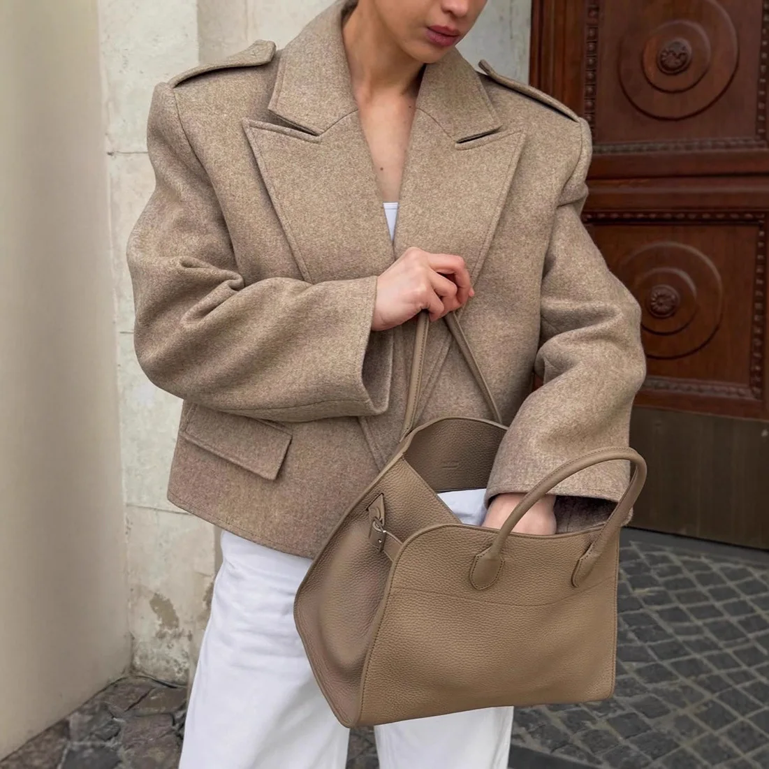 Feminino tweed ombro almofada  - Women Formal Wear Stitching avaliação e preço