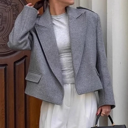 Feminino tweed ombro almofada  - Women Formal Wear Stitching avaliação e preço