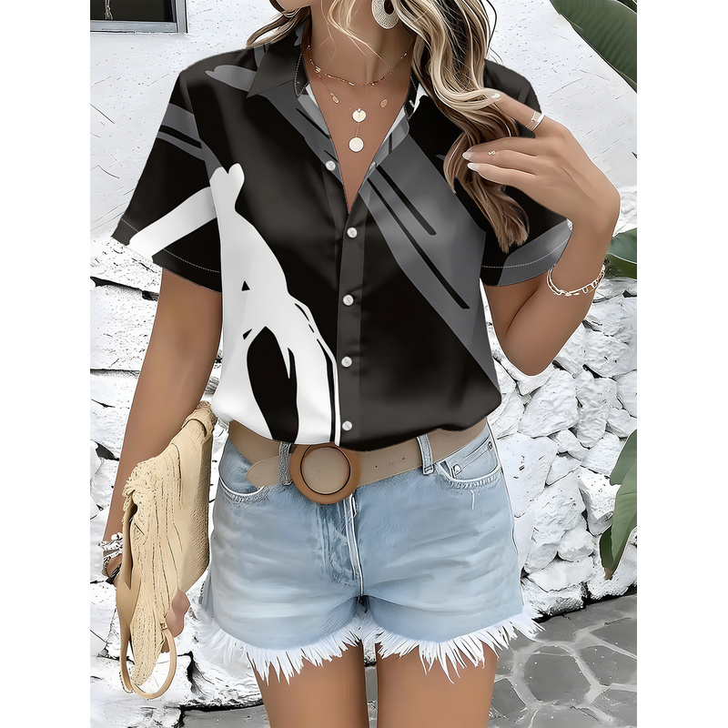 Camisa Feminina de Manga Curta - Women Formal Wear Stitching avaliação e preço