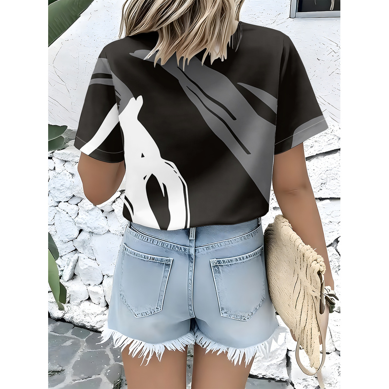 Camisa Feminina de Manga Curta - Women Formal Wear Stitching avaliação e preço