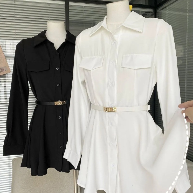Vestido camisa preto feminino  - Women Formal Wear Stitching avaliação e preço