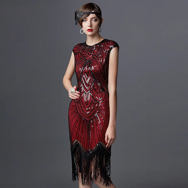 Vestido Flapper Vintage com Fr - Vintage Women'S Formal Wear avaliação e preço