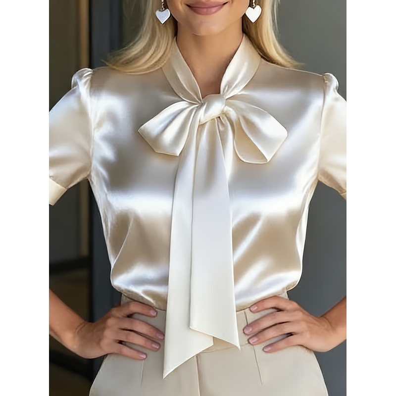 Camisa Elegante de Manga Curta - Women Formal Wear Stitching avaliação e preço