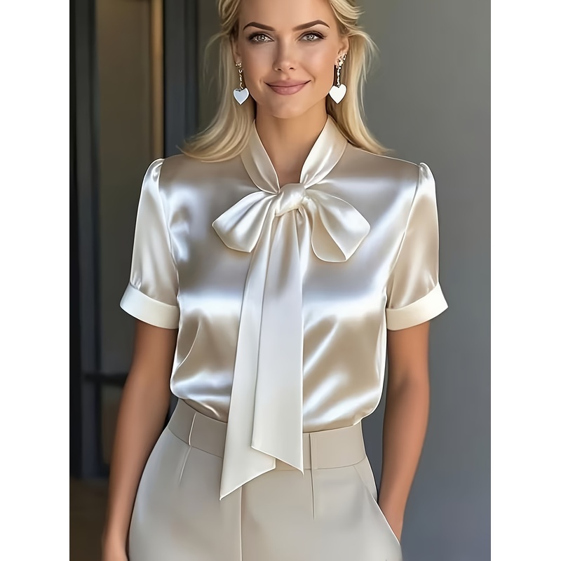 Camisa Elegante de Manga Curta - Women Formal Wear Stitching avaliação e preço